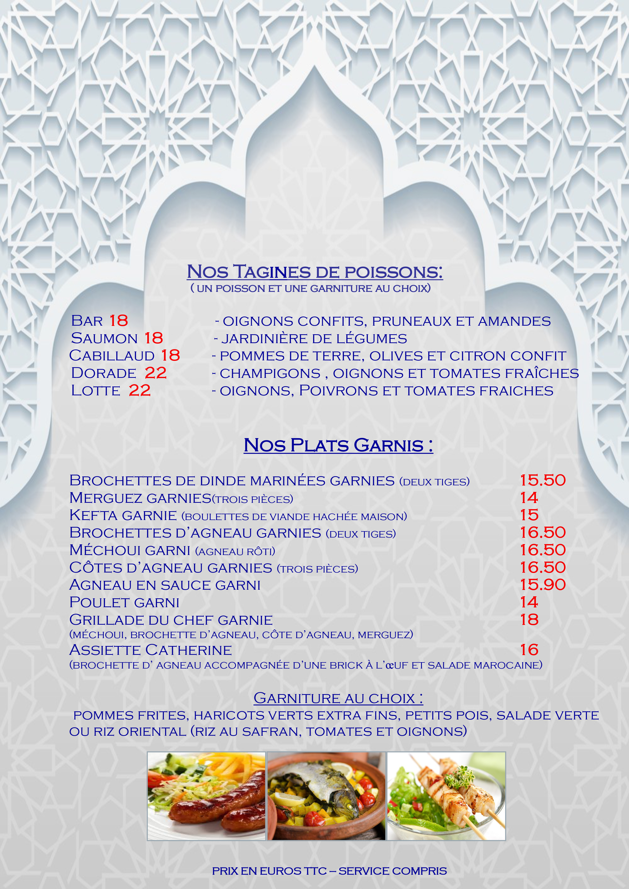 La Carte Table Marocaine Restaurant Marocain